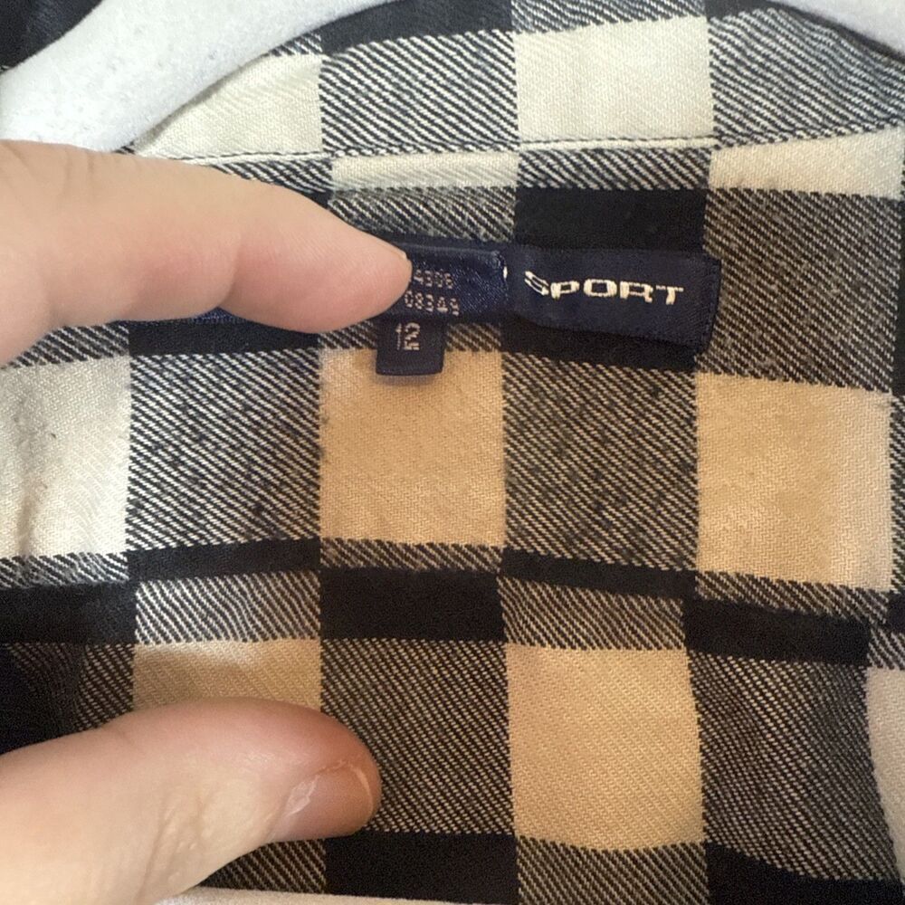 Ralph Lauren Sport Black White Check 100% Cotton Button Up Shirt Womens Size 12 - Picture 5 of 13